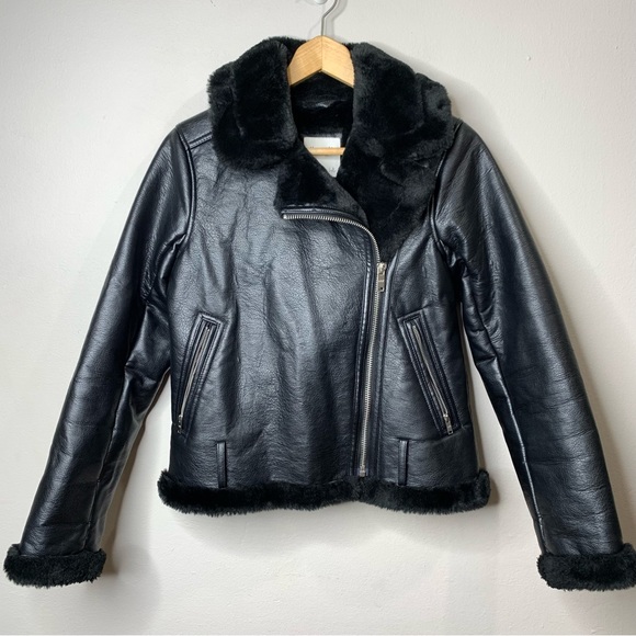 Abercrombie & Fitch Black Leather faux fur bomber jacket - Picture 14 of 14